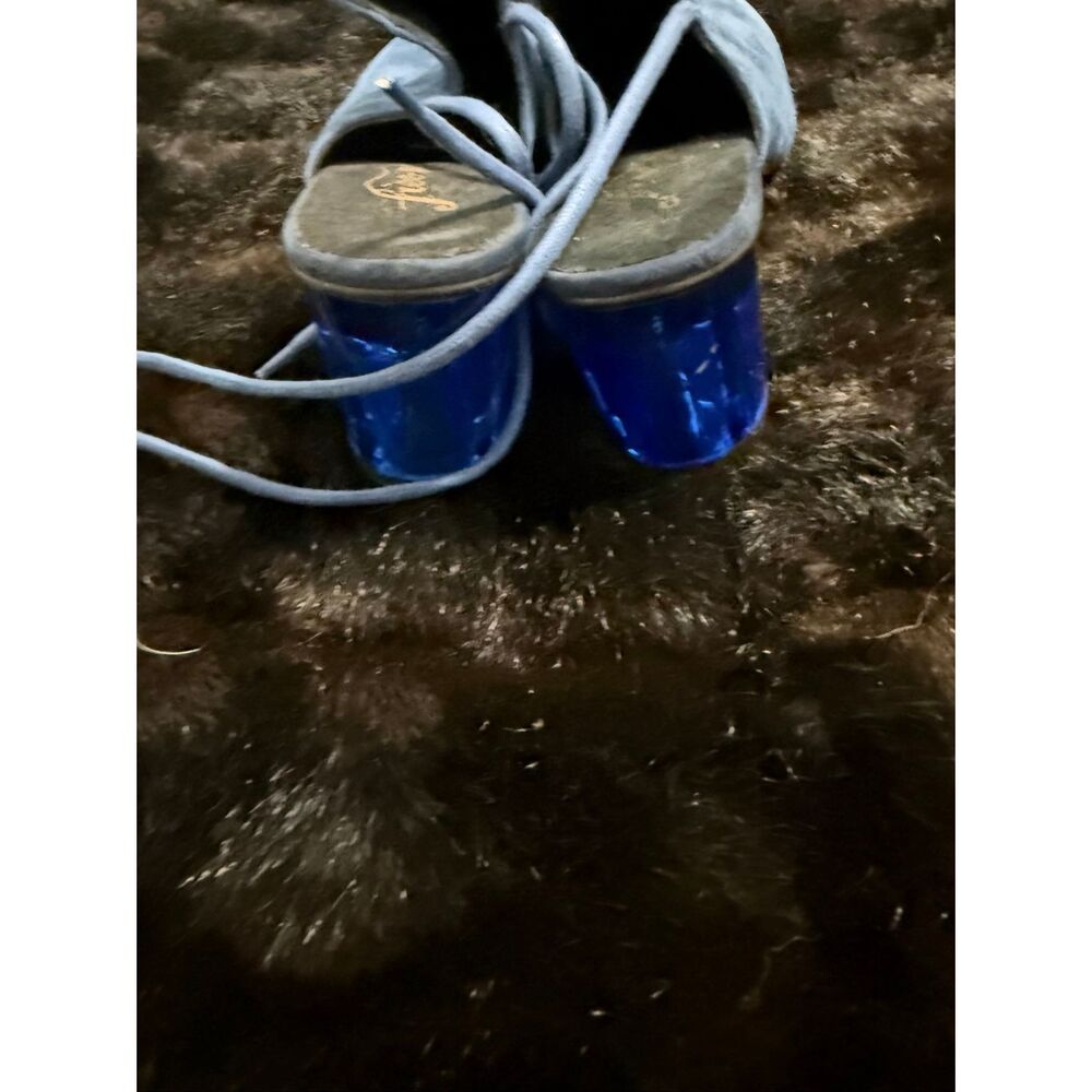 FREE PEOPLE BLUE SUEDE LUCITE HEELS SPARKLER WRAP MULES SHOES 41 10.5 - Picture 3 of 4
